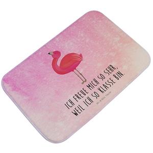 Mr. & Mrs. Panda Badematte Flamingo stolz - Aquarell Pink - Geschenk, Badematte, zufrieden, Dusc , Höhe 1 mm, 100% Polyester, rechteckig
