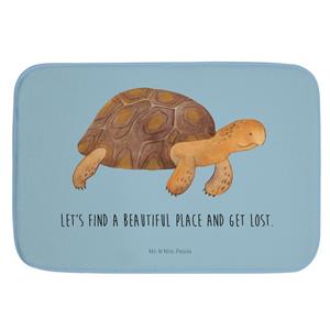 Mr. & Mrs. Panda Badematte Schildkröte marschiert - Blau Pastell - Geschenk, Neustart, Lieblings , Höhe 1 mm, 100% Polyester, rechteckig