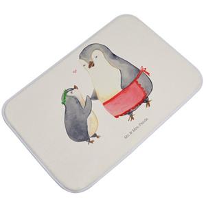 Mr. & Mrs. Panda Badematte Pinguin mit Kind - Weiß - Geschenk, Mutti, Badezimmermatte, Bruder, F , Höhe 1 mm, 100% Polyester, rechteckig