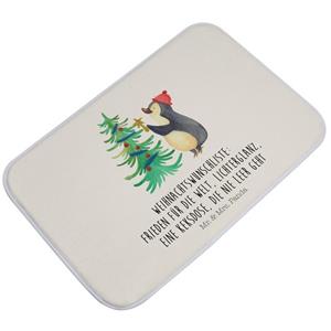 Mr. & Mrs. Panda Badematte Pinguin Weihnachtsbaum - Weiß - Geschenk, Badteppich, Badematte, Dusc , Höhe 1 mm, 100% Polyester, rechteckig