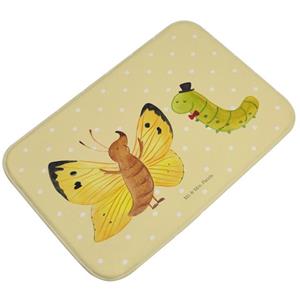 Mr. & Mrs. Panda Badematte Raupe & Schmetterling - Gelb Pastell - Geschenk, Tiere, Badezimmertep , Höhe 1 mm, 100% Polyester, rechteckig