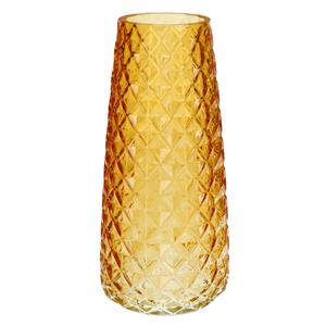Bellatio Design Bloemenvaas - geel - transparant glas - D10 x H21 cm -