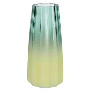 Bellatio Design Bloemenvaas - groen/geel - glas - D10 x H21 cm -