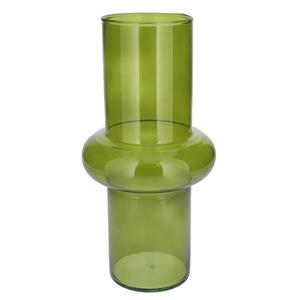 Bellatio Bloemenvaas - groen - transparant gerecycled glas - D15 x H31 cm -