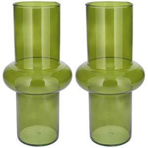 Bellatio Bloemenvaas - 2x - groen - transparant gerecycled glas - D15 x H31 cm -