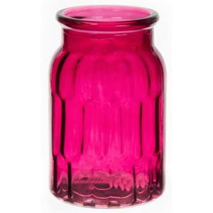 Bellatio Design Bloemenvaas klein - fuchsia roze - transparant glas - D10 x H16 cm -