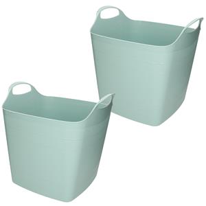 Bathroom Solutions 2x stuks kuip/emmer/wasmand - flexibel - groen - 25 liter - kunststof -