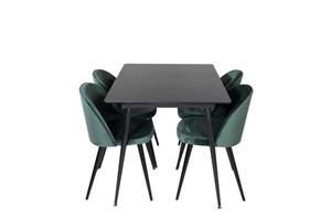 ebuy24 SilarBLExt Essgruppe Esstisch Ausziehbarer Tisch Länge cm 120 / 160 schwarz und 4 Velvet Esszimmerstühle Velour grün, schwarz.