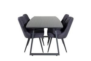Hioshop IncaBLBL eethoek eetkamertafel uitschuifbare tafel lengte cm 160 / 200 zwart en 4 Velvet Deluxe eetkamerstal zwart.