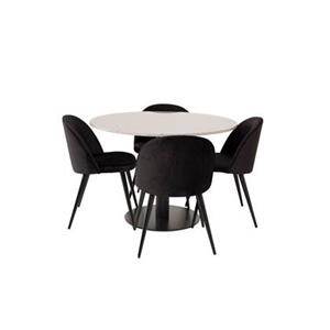 Hioshop RazziaGR eethoek eetkamertafel terazzo grijs en 4 Velvet