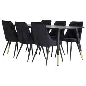 Hioshop Dipp180x90BLBR eethoek eetkamertafel zwart en 6 Velvet