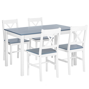 beliani Klassische Essgruppe mit 4 Stühlen 120 x 75 cm aus Kiefernholz weiß/grau Moana - Weiß