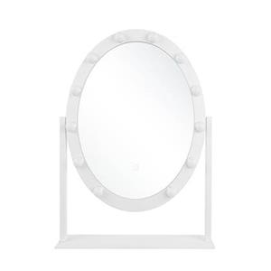 Beliani - Glamouröser Badspiegel LED-Beleuchtung weiß oval 50 x 60 cm Rostrenen - Weiß