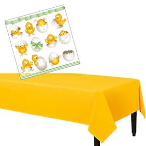 Givi Pasen gedekte tafel set geel tafelkleed met 20x pasen thema servetten 33 x 33 cm -