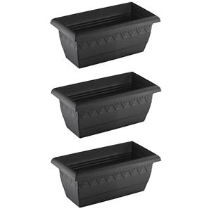 Hega Hogar Set van 3x antraciet grijze rechthoekige plantenpotten/bloempotten Jardinera x 20 cm kunststof -