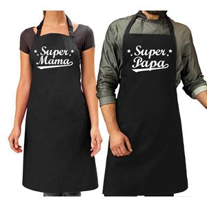 Bellatio Super mama en Super papa keukenschort - Cadeau schorten set voor Papa en Mama -