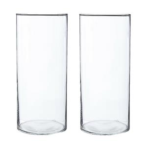 Atmosphera 2x Bloemenvaas cilinder vorm van transparant glas 30 x 13 cm -