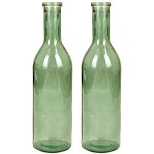 Mica Decorations Set van 2x stuks transparante/groene fles vaas/vazen van eco glas 18 x 75 cm -