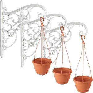 Set van 4x stuks witte Akant sierlijke bloempothanger met hangende terracotta bloempot 2 liter -