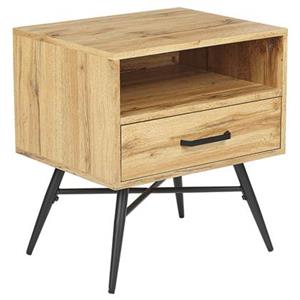 beliani Nachttisch Helles Holz mdf mit 2 Ablagen 1 Schublade Minimalistisch Modernes Schlafzimmer Möbelstück - Heller Holzfarbton