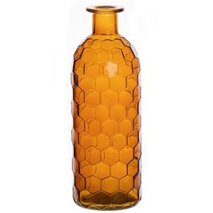 Bellatio Bloemenvaas - oranje - transparant glas honingraat - D7 x H20 cm -