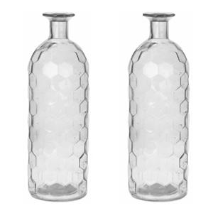 Bellatio Bloemenvaas - 2x - helder transparant glas honingraat - D7 x H20 cm -