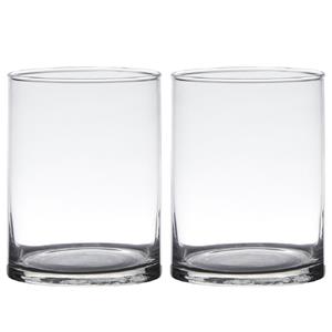 Set van 2x stuks transparante home-basics cylinder vorm vaas/vazen van glas 15 x 12 cm -