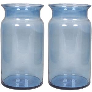 Floran Set van 3x stuks glazen melkbus vaas/vazen blauw 7 liter smalle hals 16 x 29 cm -