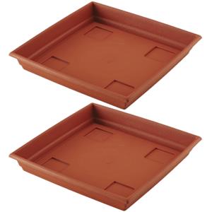 Hega Hogar Set van 2x stuks bloempot/plantenpot terra cotta onderschaal/opvangbord kunststof diameter 27 cm -