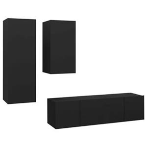 VidaXL 4-delige Tv-meubelset spaanplaat zwart