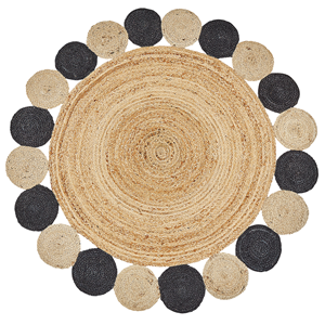 beliani Teppich Jute natürlich rund ø 140 cm mit Kreisen schwarz zweiseitig Boho Vostan - Natürlich