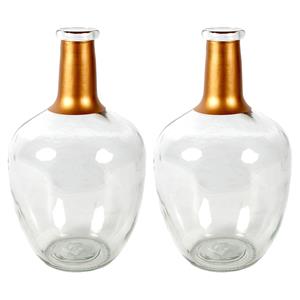Countryfield Bloemenvaas Firm Big Bottle - 2x - helder transparant/koper - glas - D18 x H30 cm -