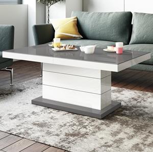 Hubertus Meble Uitschuifbare salontafel Matera Lux 120 tot 170 cm breed - hoogglans grijs met wit