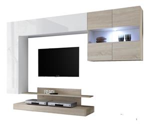 Pesaro Mobilia Tv-wandmeubel Ramon 248 cm breed in hoogglans wit met eiken