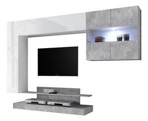 Pesaro Mobilia Tv-wandmeubel Ramon 248 cm breed in hoogglans wit met grijs beton