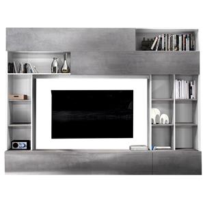 Pesaro Mobilia Tv-wandmeubel Tiko 277 cm breed in wit met grijs beton