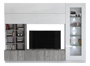 Pesaro Mobilia Tv-wandmeubel Line 280 cm breed in hoogglans wit met grijs eiken
