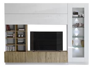 Pesaro Mobilia Tv-wandmeubel Line 280 cm breed in hoogglans wit met eiken