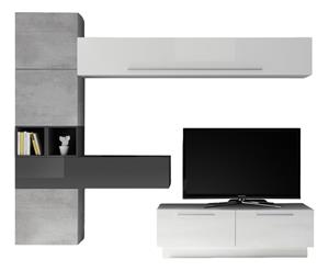 Pesaro Mobilia TV-wandmeubel set Toca in hoogglans wit en grijs met grijs beton