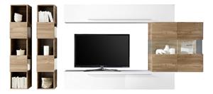 Pesaro Mobilia TV-wandmeubel set Feder in hoogglans wit met eiken