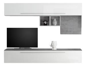 Pesaro Mobilia TV-wandmeubel set Miami in hoogglans wit met grijs beton