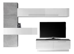 Pesaro Mobilia TV-wandmeubel set Maitre in hoogglans wit met grijs beton