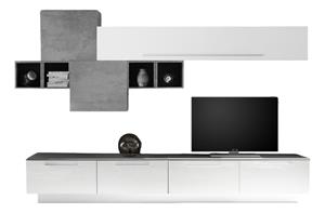 Pesaro Mobilia TV-wandmeubel set Matiz in hoogglans wit met grijs beton