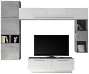 Pesaro Mobilia TV-wandmeubel set Wolker in hoogglans wit met grijs beton