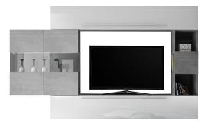 Pesaro Mobilia TV-wandmeubel set King in hoogglans wit met grijs beton