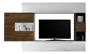 Pesaro Mobilia TV-wandmeubel set Vinito in hoogglans wit met walnoot