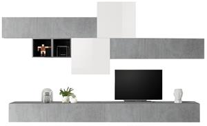 Pesaro Mobilia TV-wandmeubel set Gilly in hoogglans wit met grijs beton