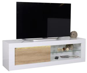 Ameubelment Tv meubel Karma 170 cm breed - Hoogglans wit met Eiken