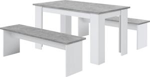 FD Furniture Eettafel set Dornum 138 cm breed in grijs beton met 2 banken