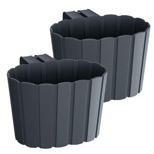 Prosperplast Set van 4x stuks kunststof balkon plantenpotten/bloempotten met haak antraciet grijs 19 cm -